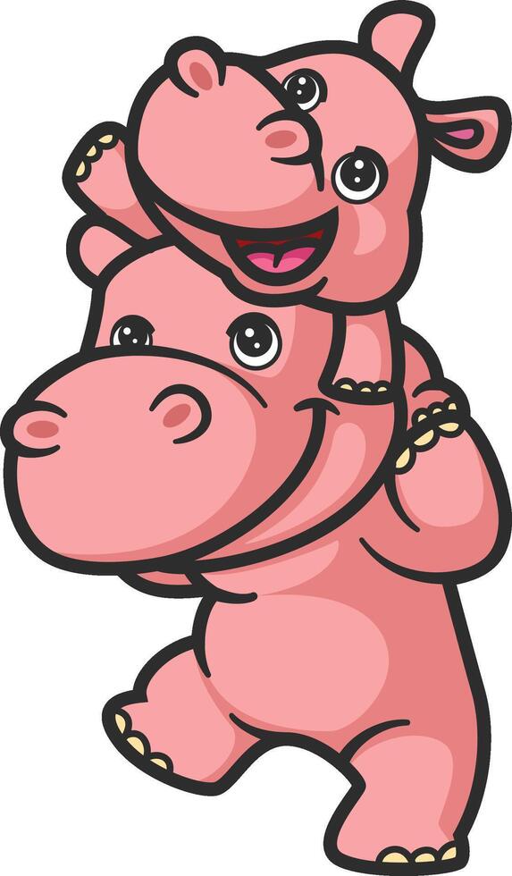cartoon father hippo and baby hippo playing together vector