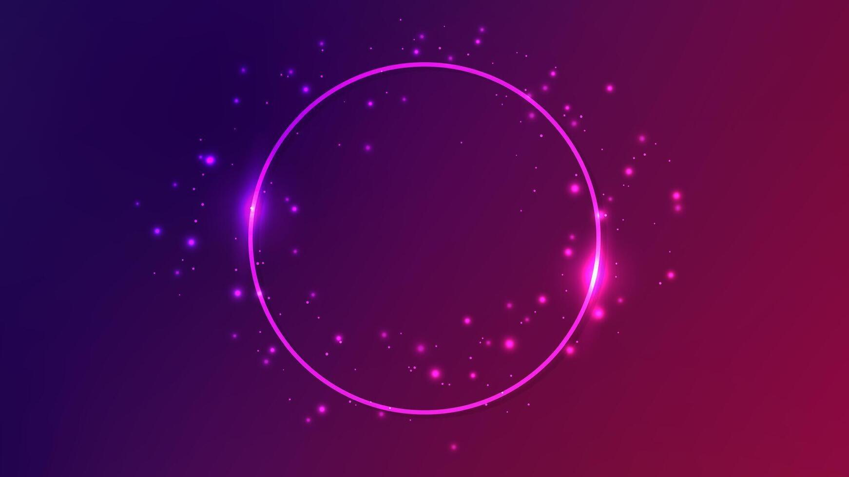 Neon circle frame with shining effects and sparkles vector