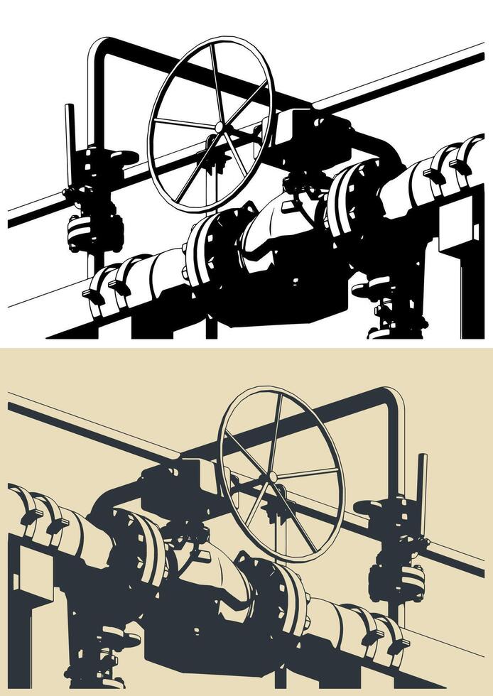 Natural gas metering skid close up vector
