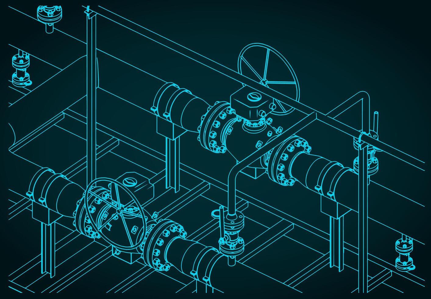 Natural gas metering skid close-up isometric illustration vector