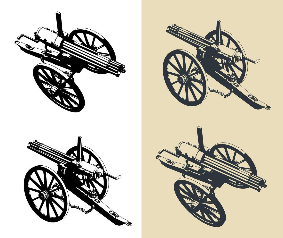 Gatling gun illustrations vector