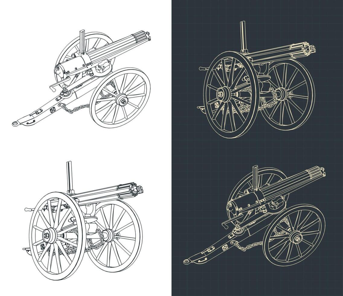Gatling gun drawings vector