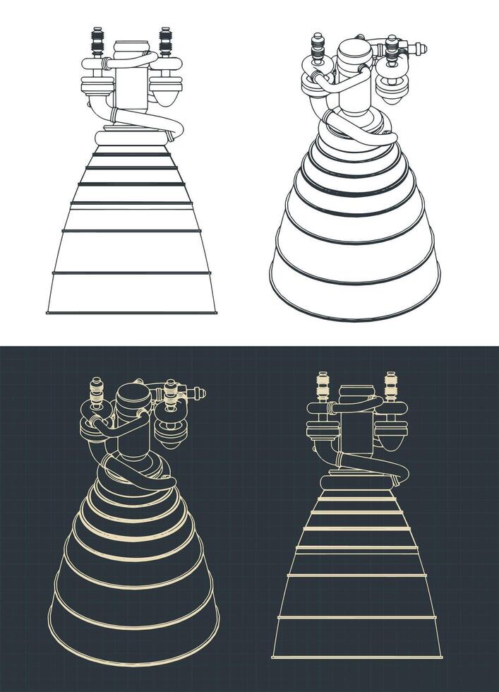 Rocket engine blueprints vector