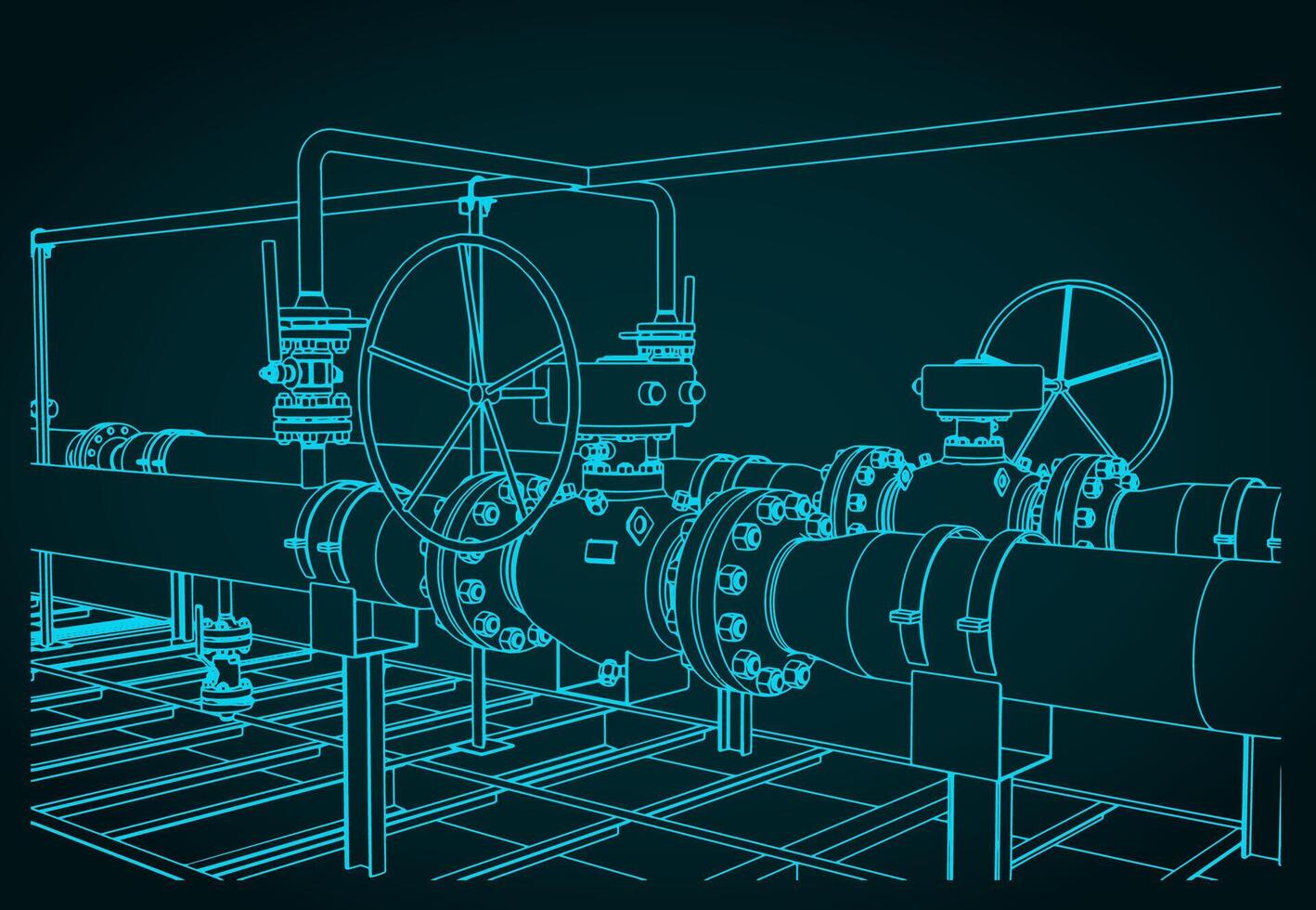 Natural gas metering skid close up illustration vector