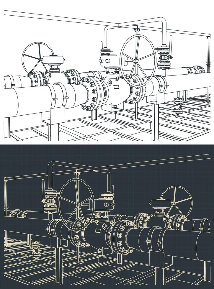 Natural gas metering skid blueprints vector