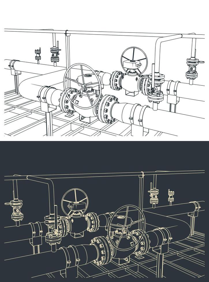 Natural gas metering skid sketches vector