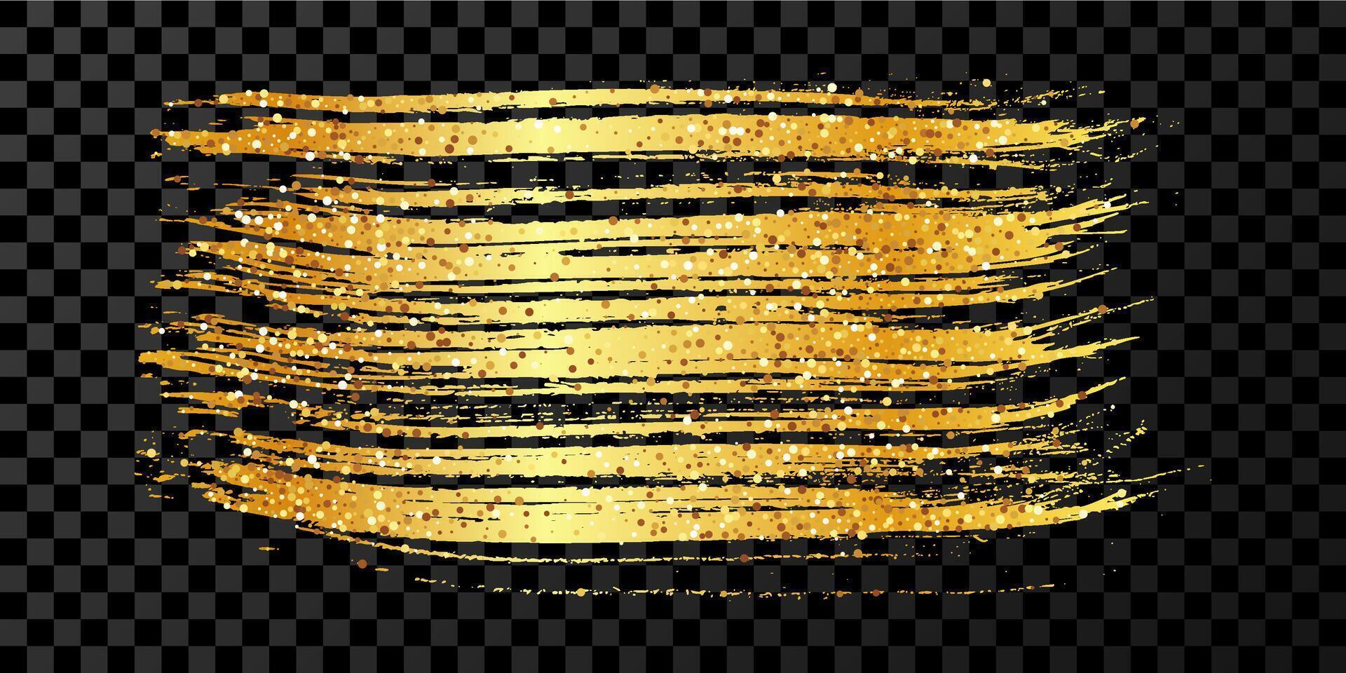 Gold brush stroke. Hand drawn ink spot isolated on dark background. illustration vector