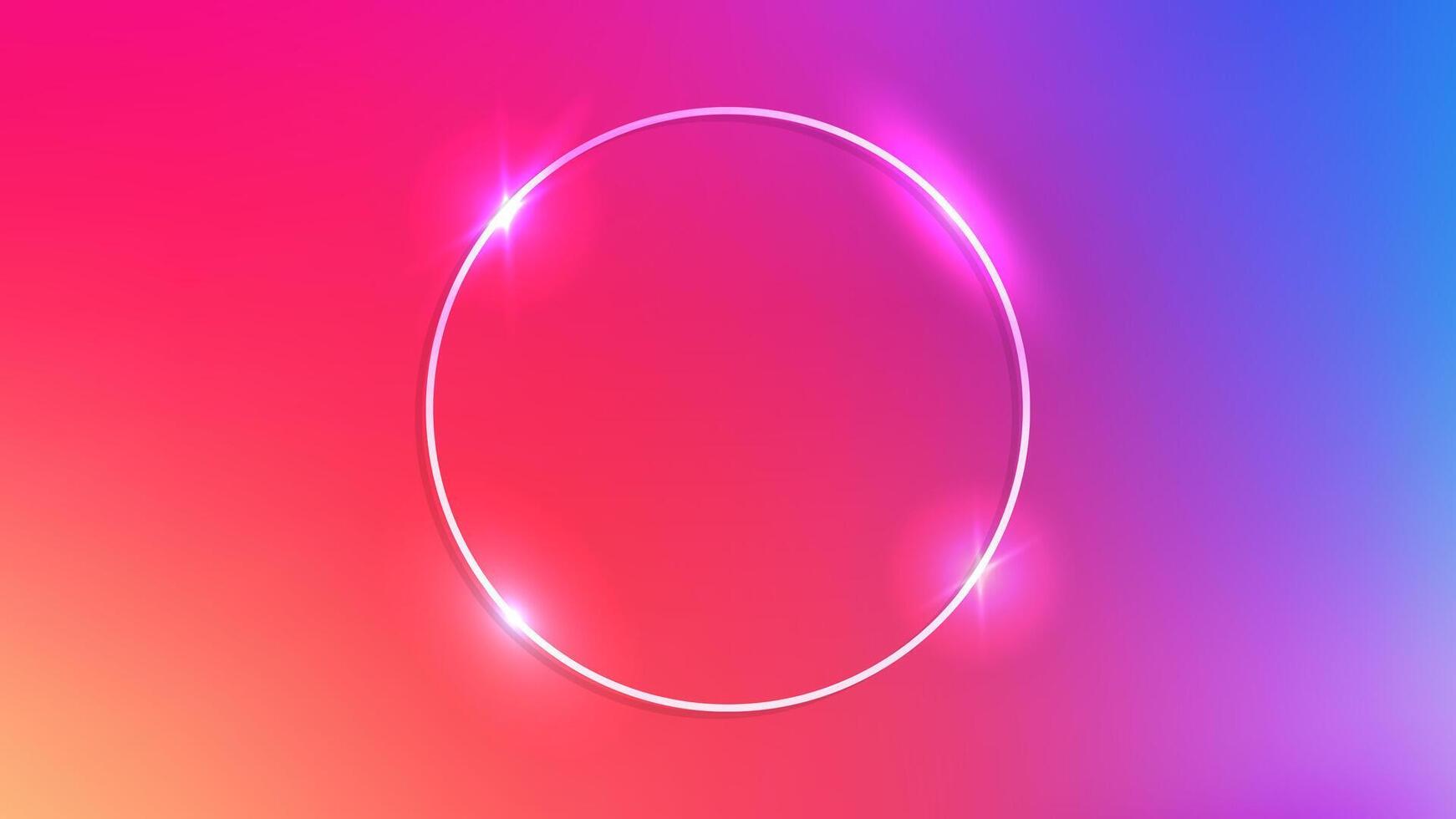 Neon circle frame with shining effects vector