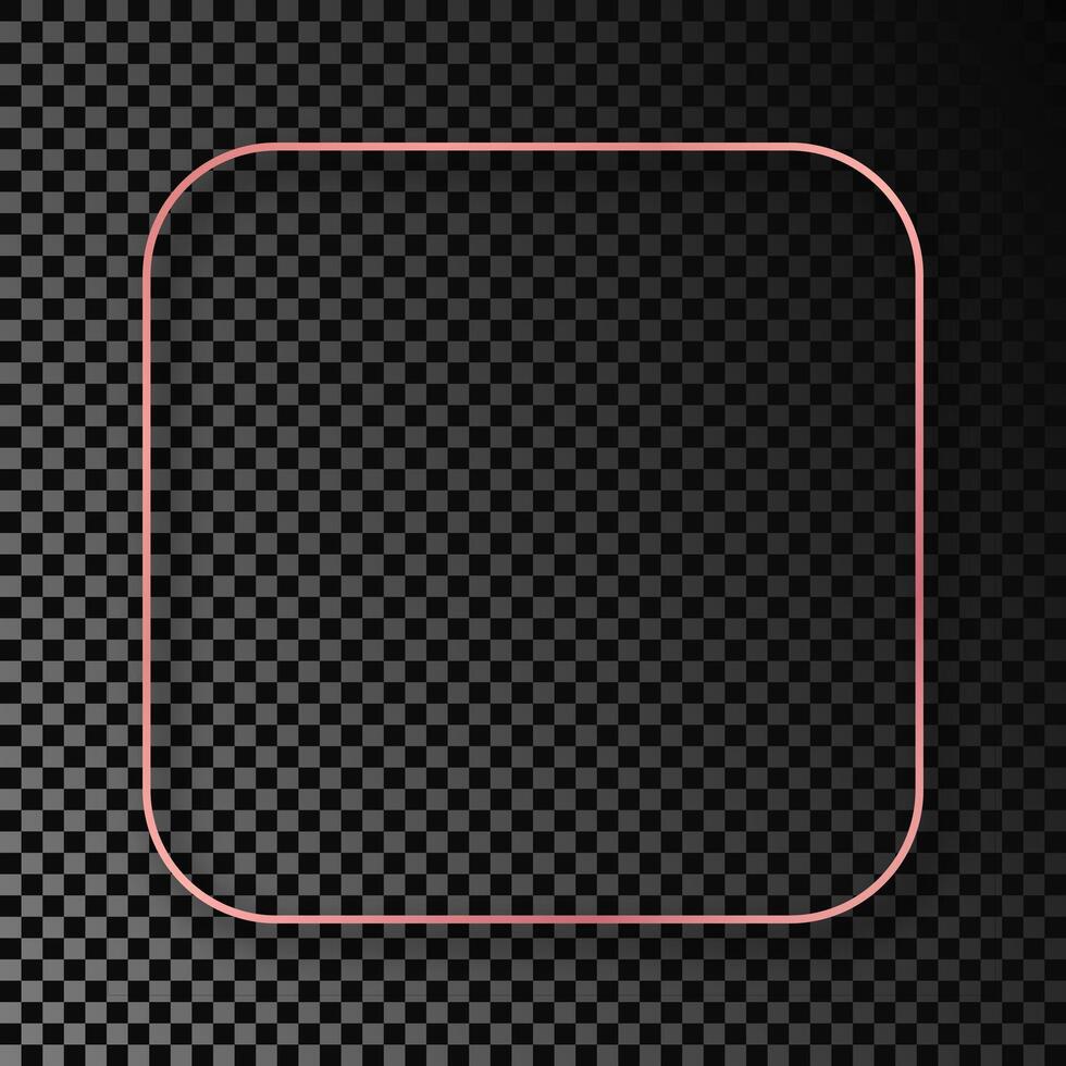 Rose gold glowing rounded square frame with shadow vector