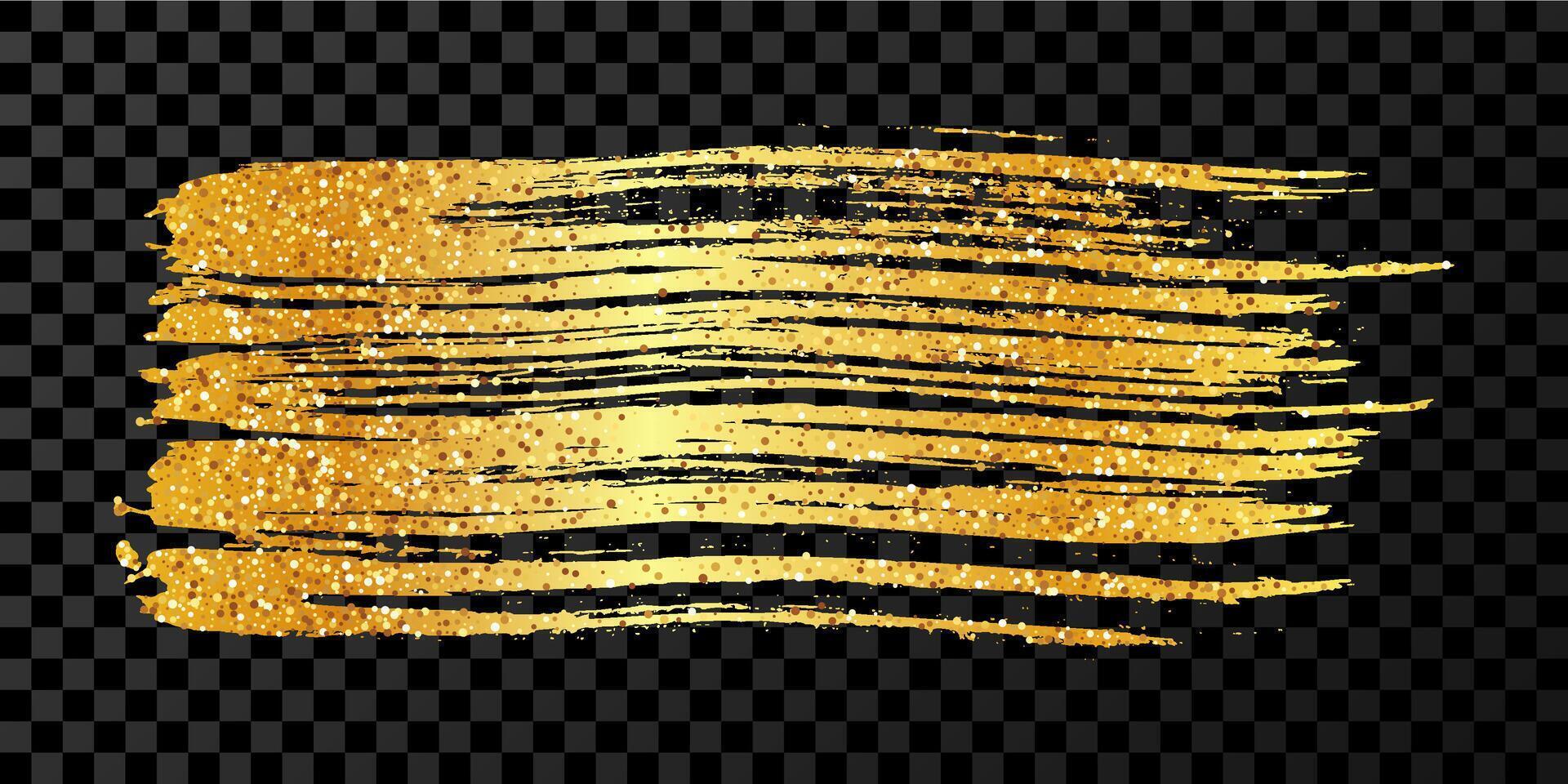 Gold brush stroke. Hand drawn ink spot isolated on dark background. illustration vector