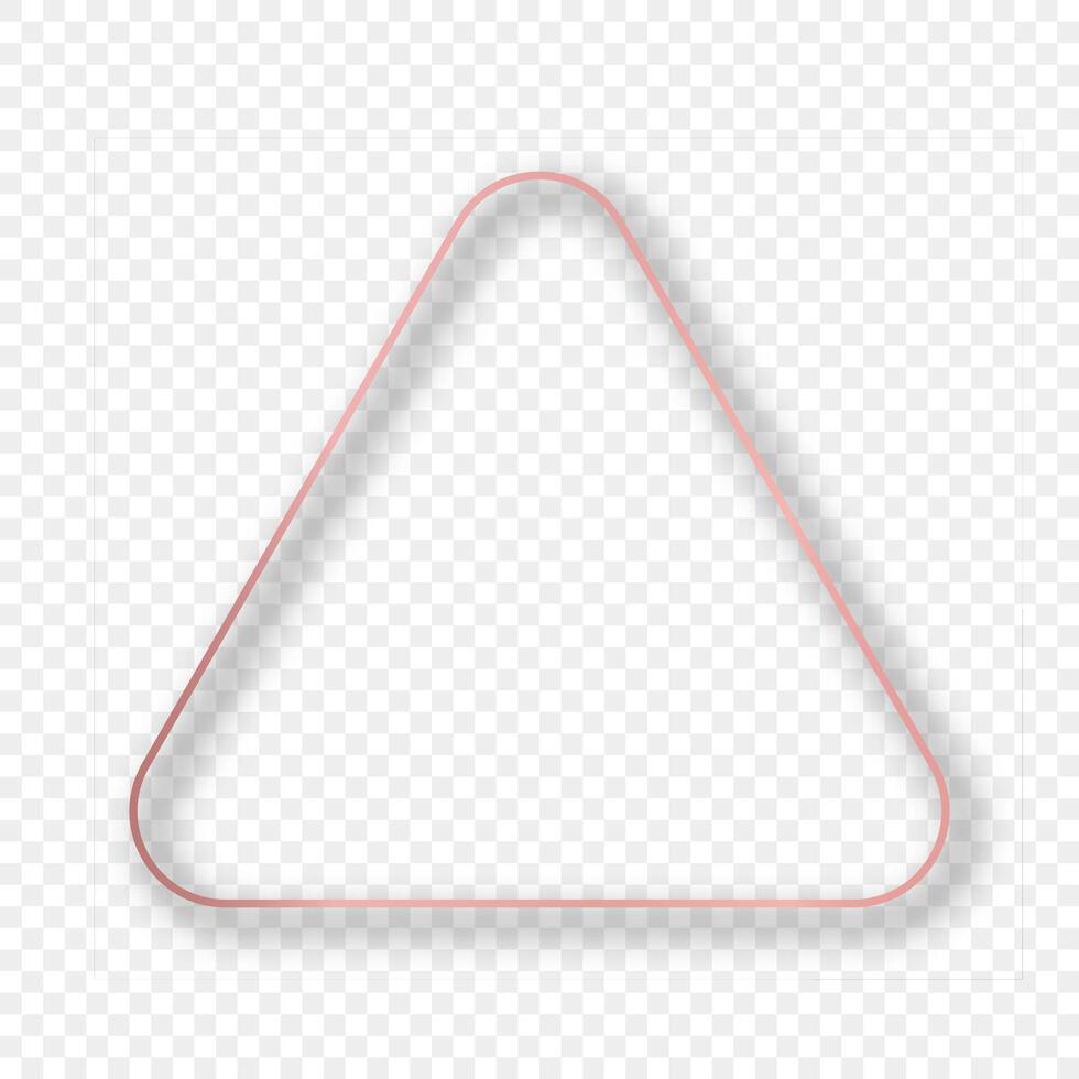 Rose gold glowing rounded triangle frame with shadow vector