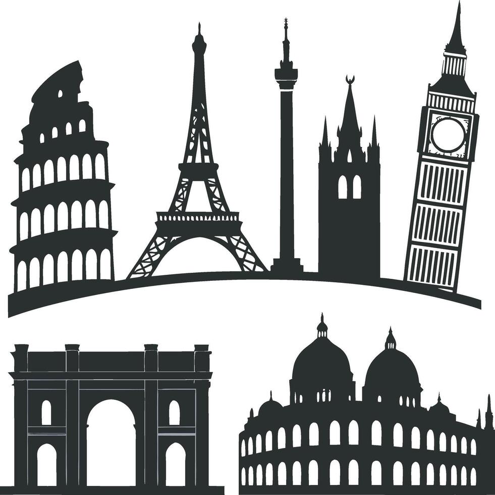 Silhouette of Historic and Famous Landmarks vector