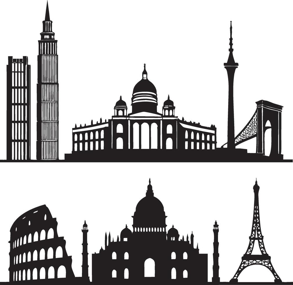 Silhouette of Iconic Global Landmarks vector