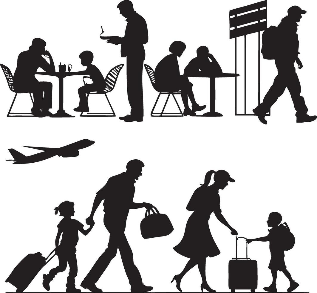 Silhouette of Travelers Exploring the City vector