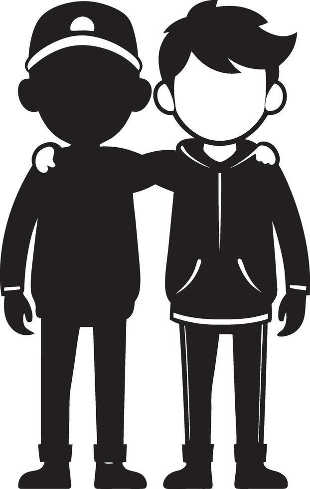 two boys standing together with their arms around each other vector