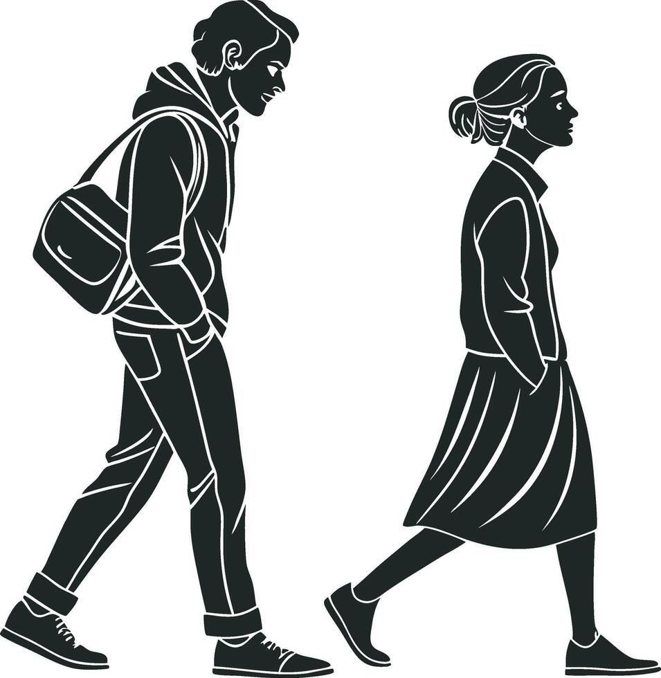 Man and Woman Silhouette walking vector