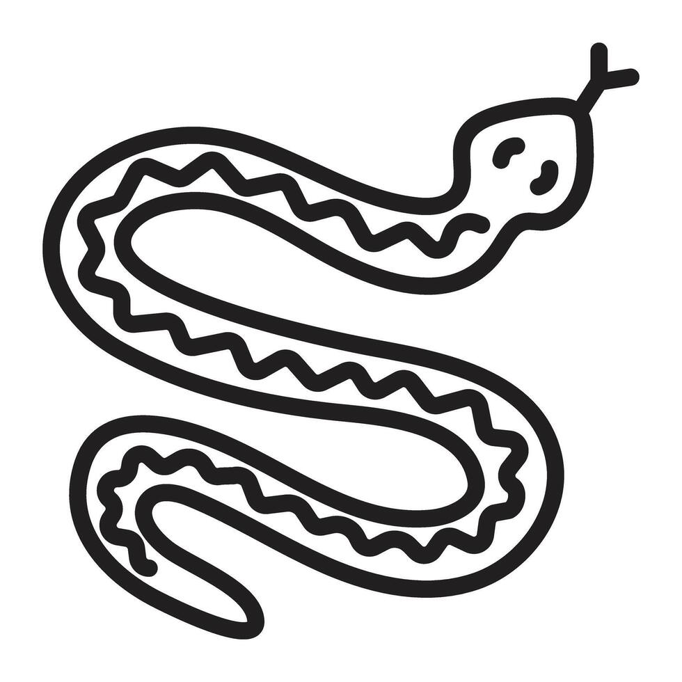Black line snake, monochrome illustration, editable stroke vector