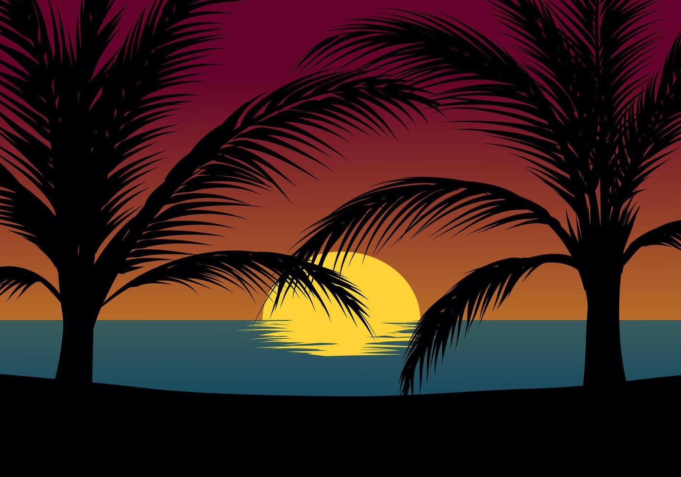Silhouette of palm trees against the sunset at beach vector