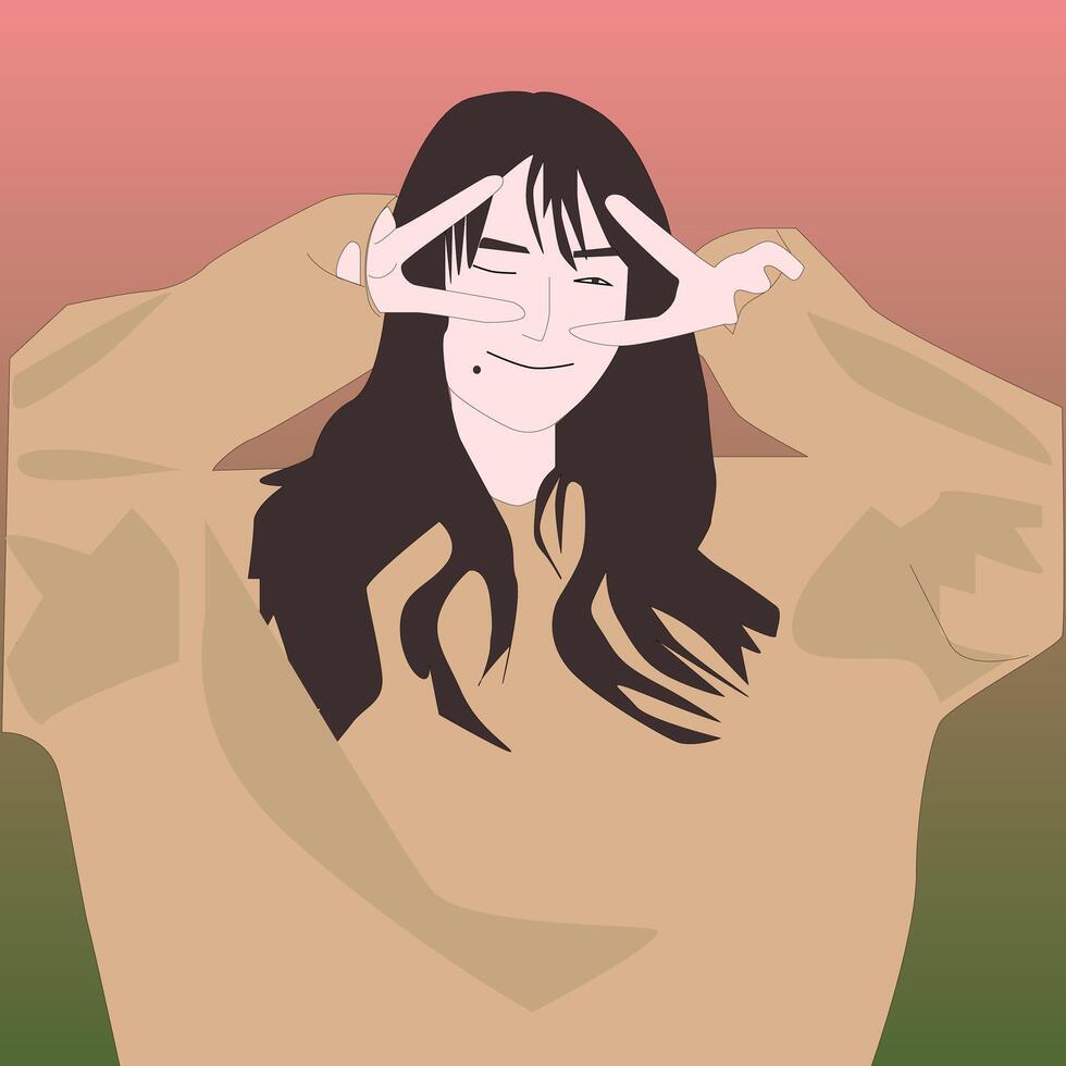 a woman taking a stylish photo vector