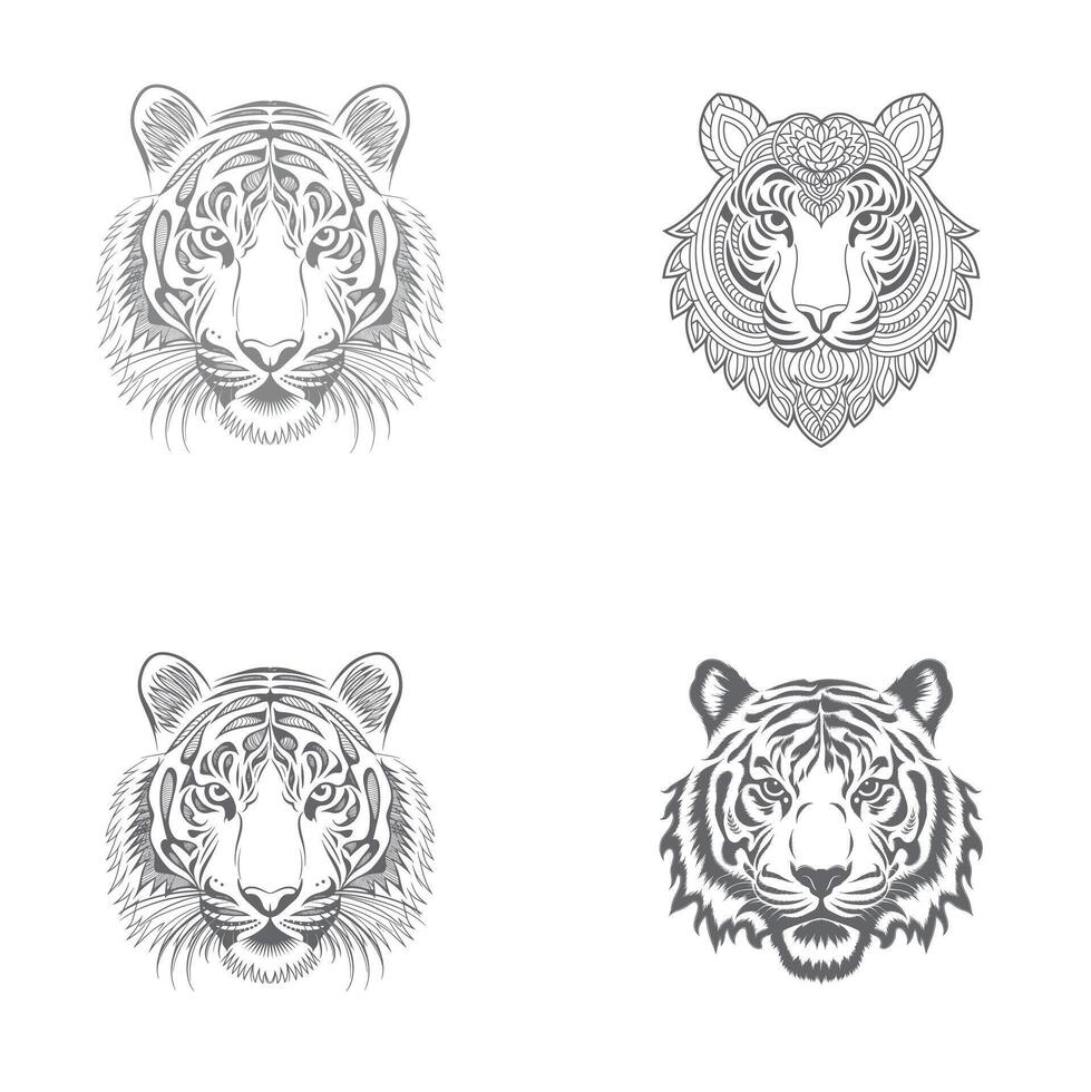 Set of four tiger head designs element. vector