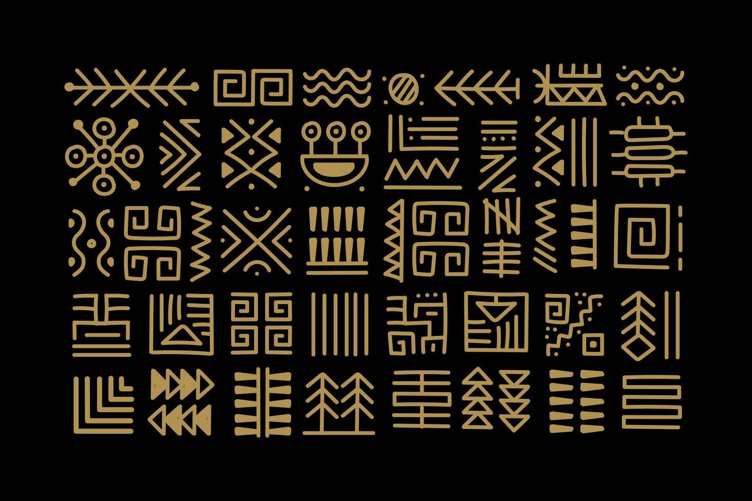 hand drawn geometric ethnic abstract tribal golden color on black background vector