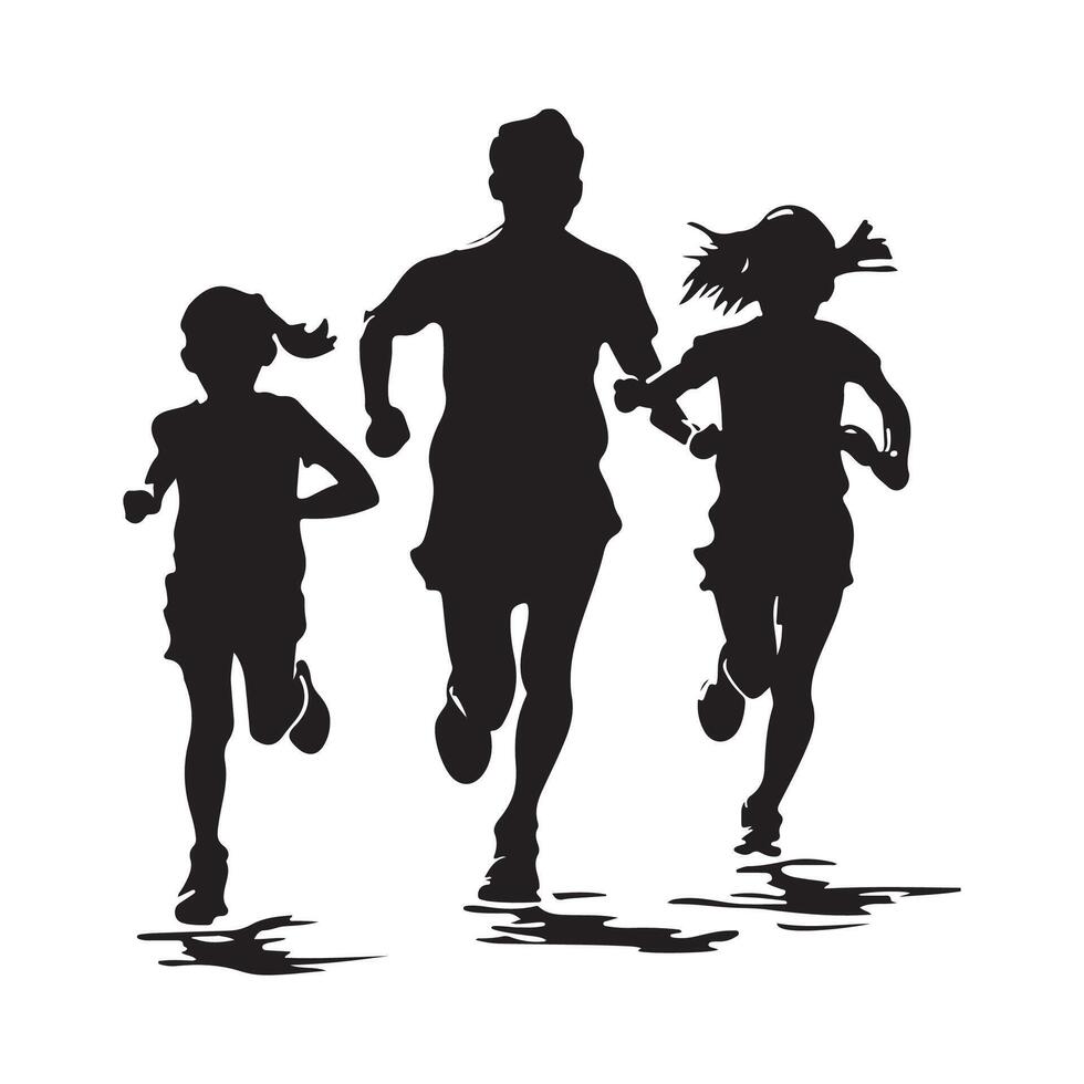 Family Running Jogging Together Isolated on white background vector