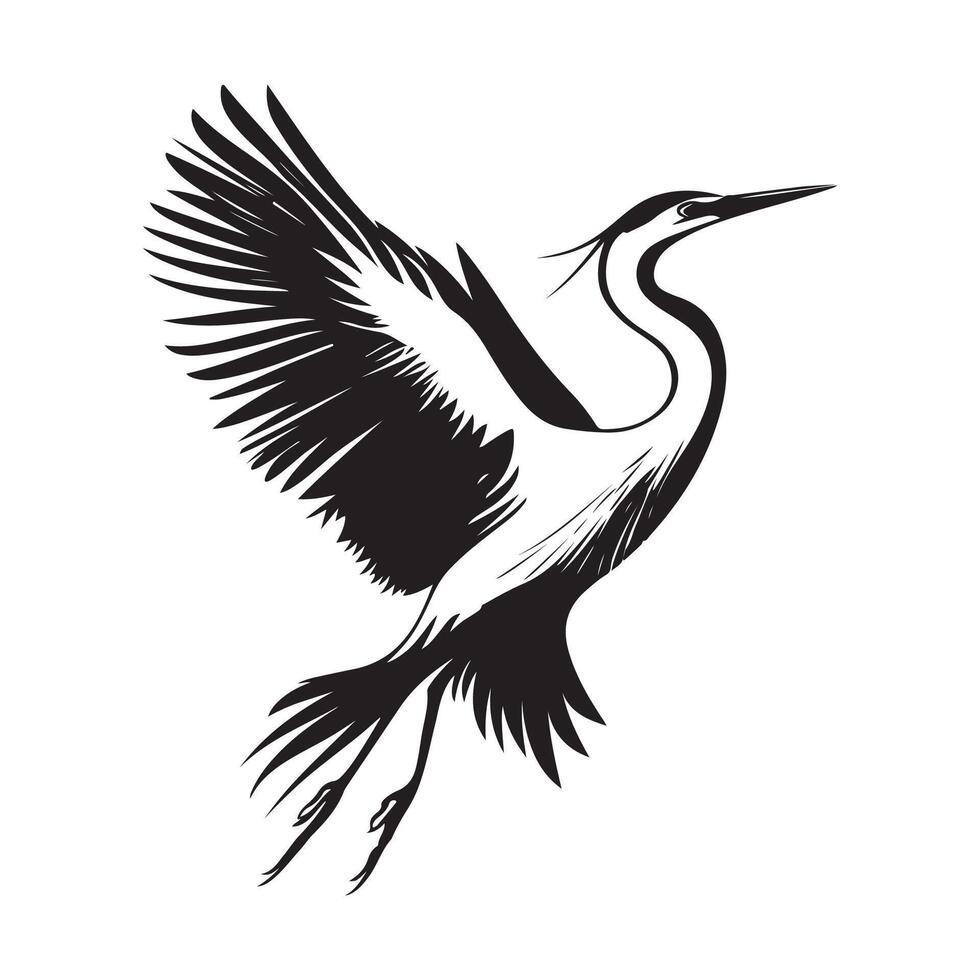 Graceful Heron Stretching Its Wings Logo Design isolated on white background. vector