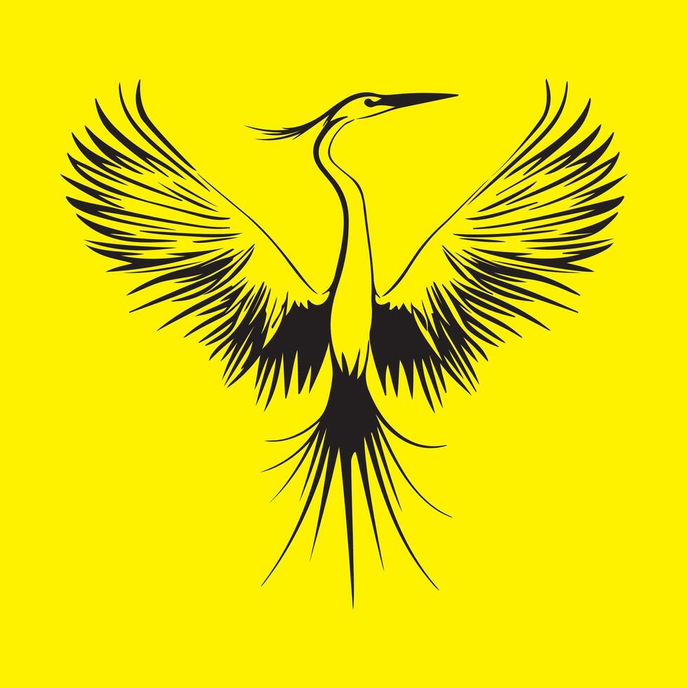 Graceful Heron Stretching Its Wings Logo Design isolated on white background. vector
