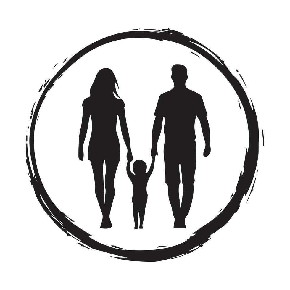 Silhouette Loving Family with Kids Circular Logo Design image isolated on white background. vector