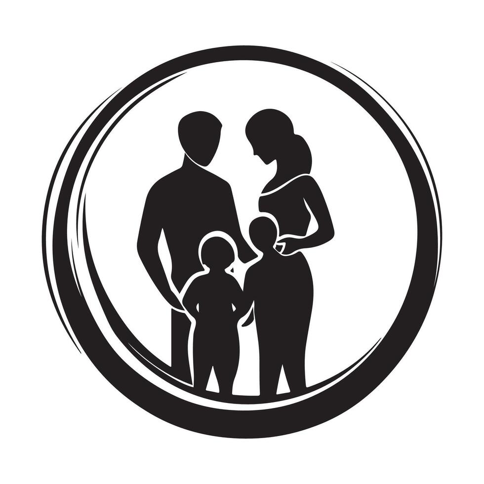 Loving Family with Kids Circular Logo Design image isolated on white background. vector