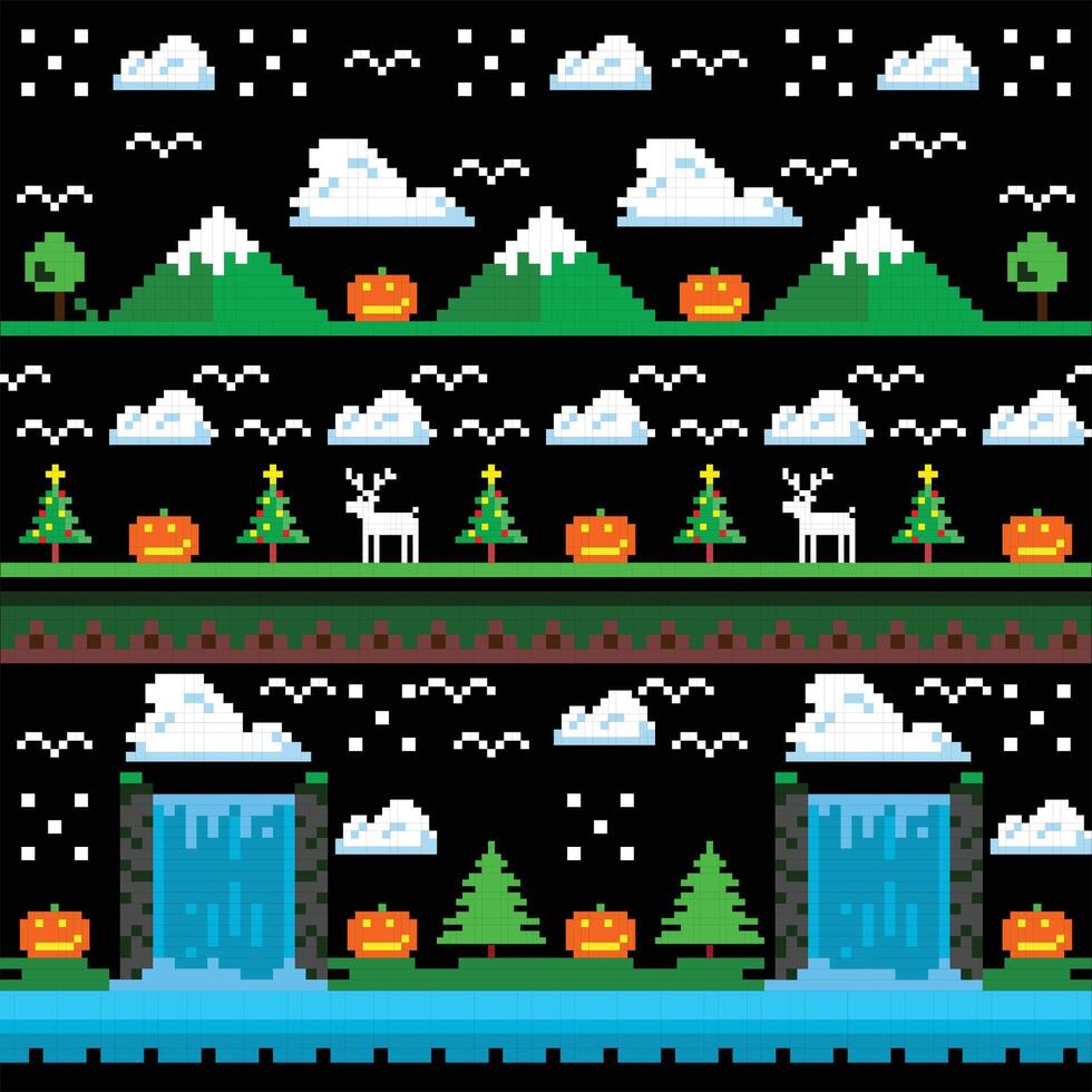 landscape xmas pixel vector