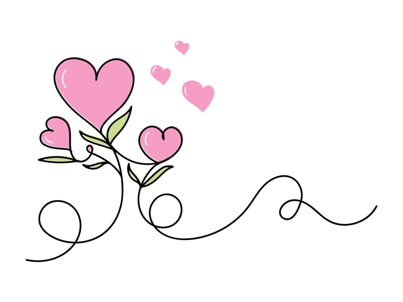 Cute hearts continuous one line art drawing, valentines day concept, heart love couple outline artistic isolated. vector