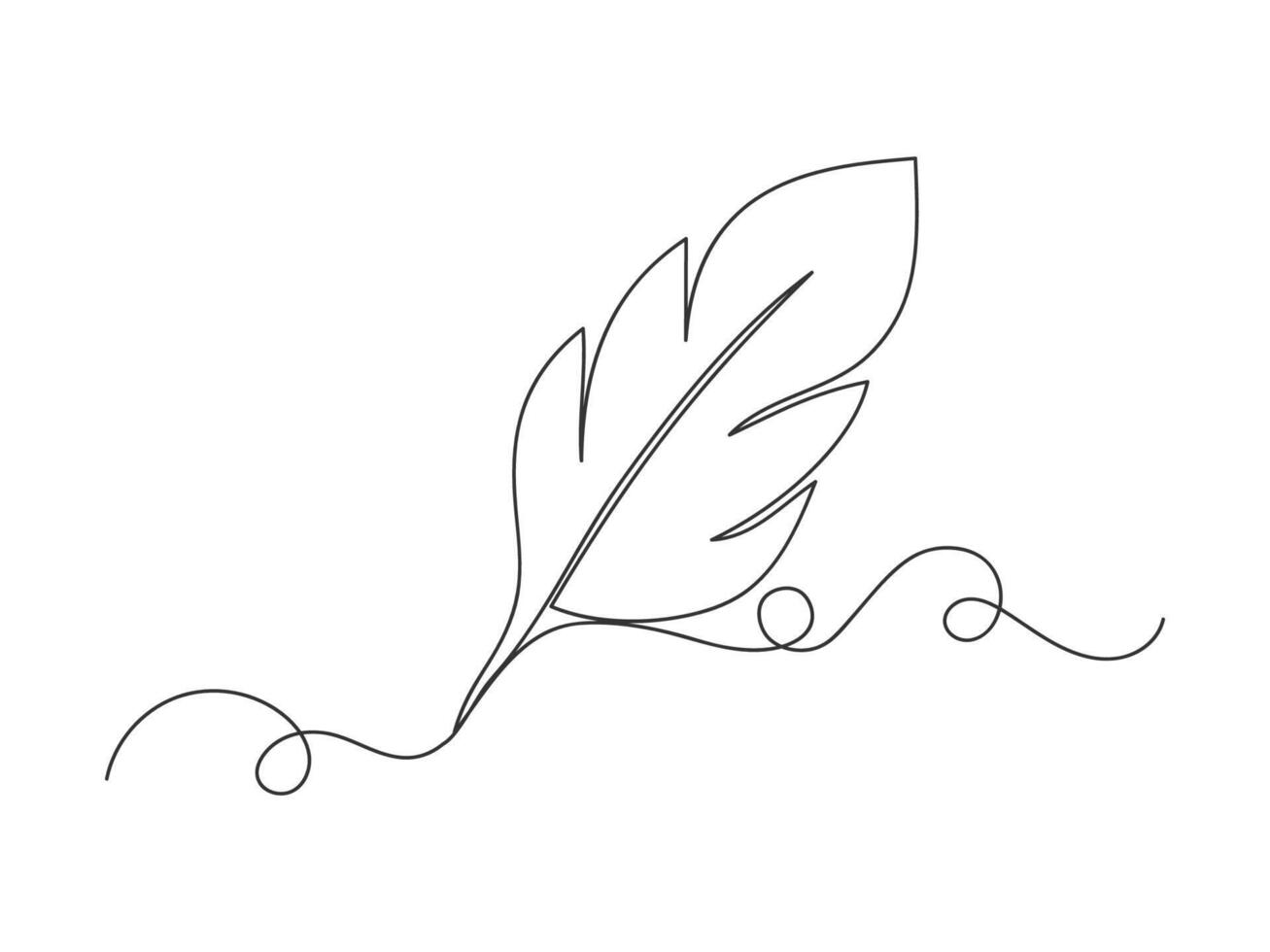 Continuous one line feather art isolated illustration. vector