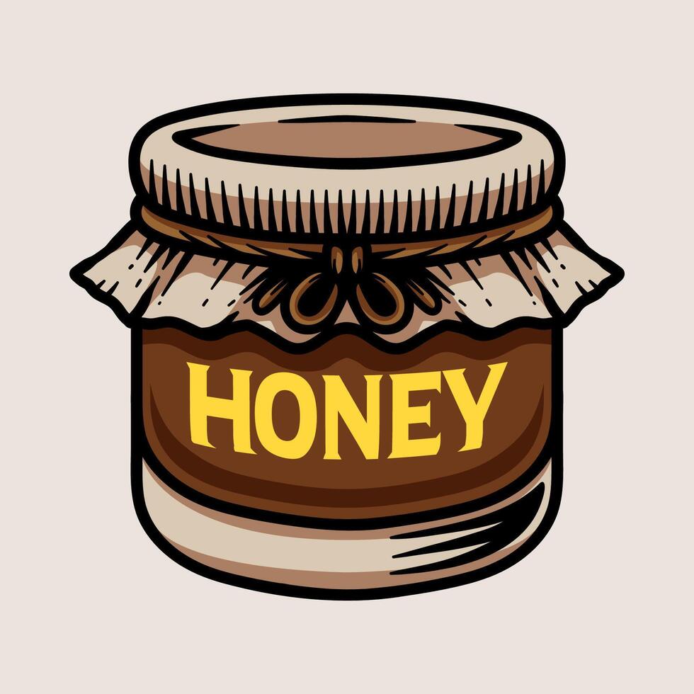jar glass of honey presents isolated colored drawing line art style sketch classic vintage design illustration vector