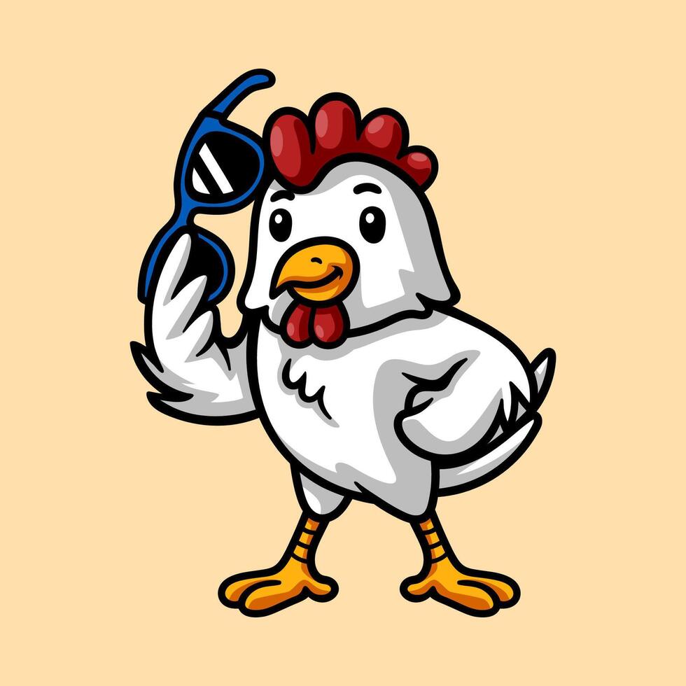 fun cartoon of cool style chicken isolated colored drawing line art style sketch classic vintage design illustration vector