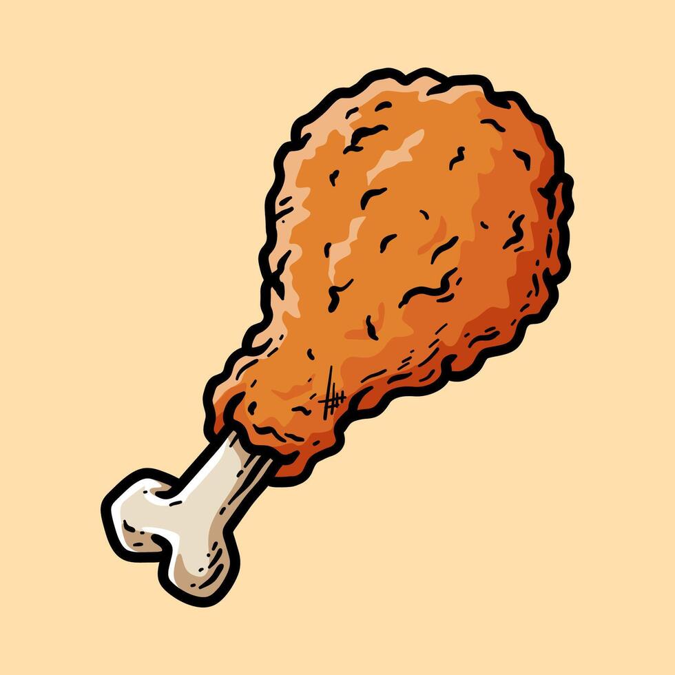 drum stick fried chicken isolated colored drawing line art style sketch classic vintage design illustration vector