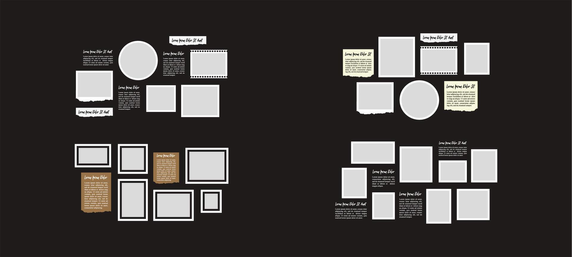 Pictures or photos frame collage and digital photo wall template vector