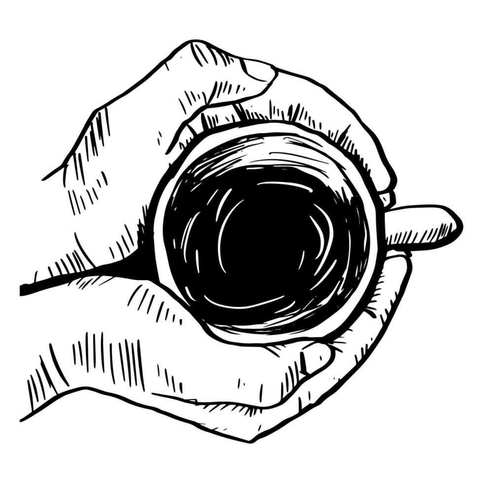 Hand drawn sketch of hands holding a cup of coffee vector
