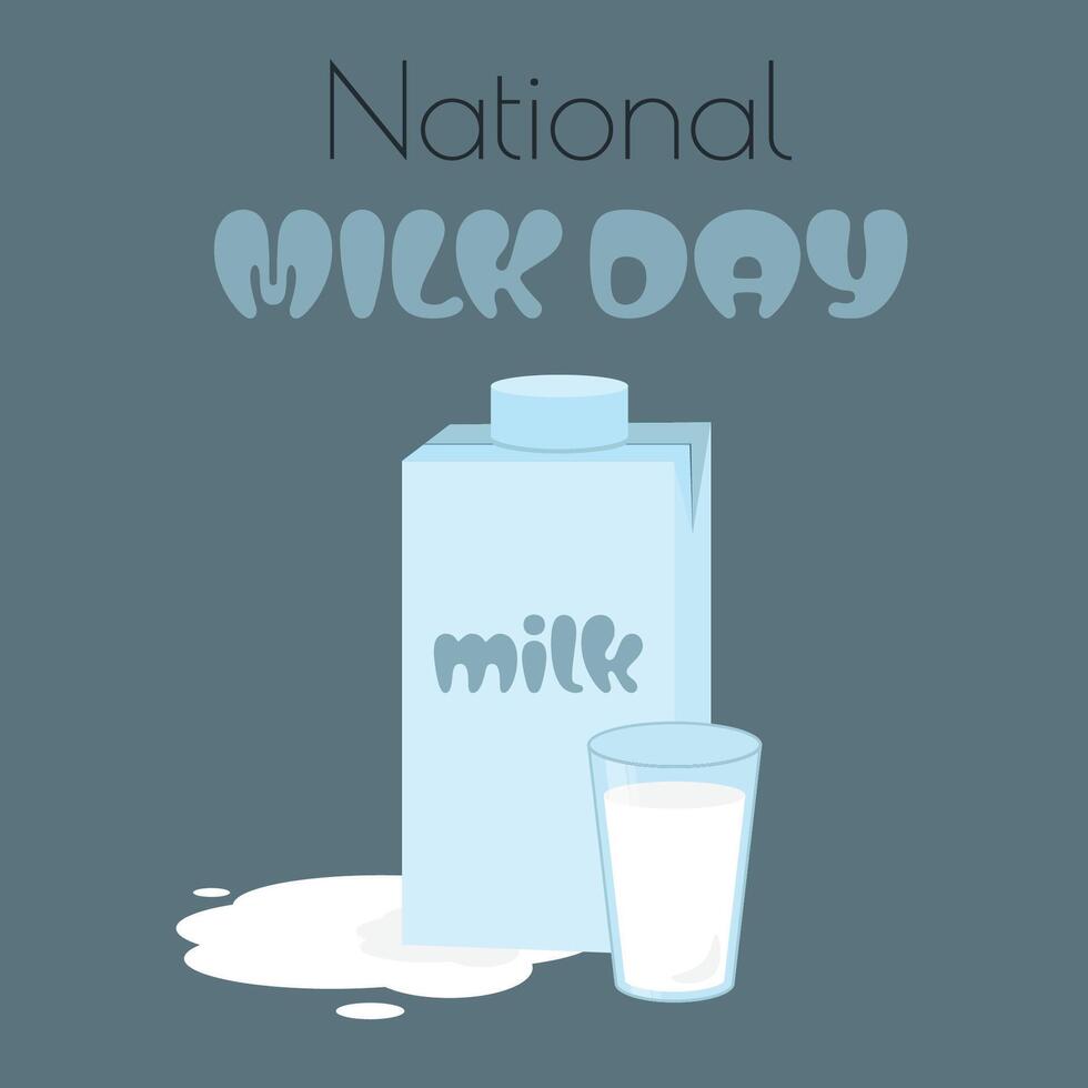 illustration of a glass and a milk carton on a gray background. National milk day. vector