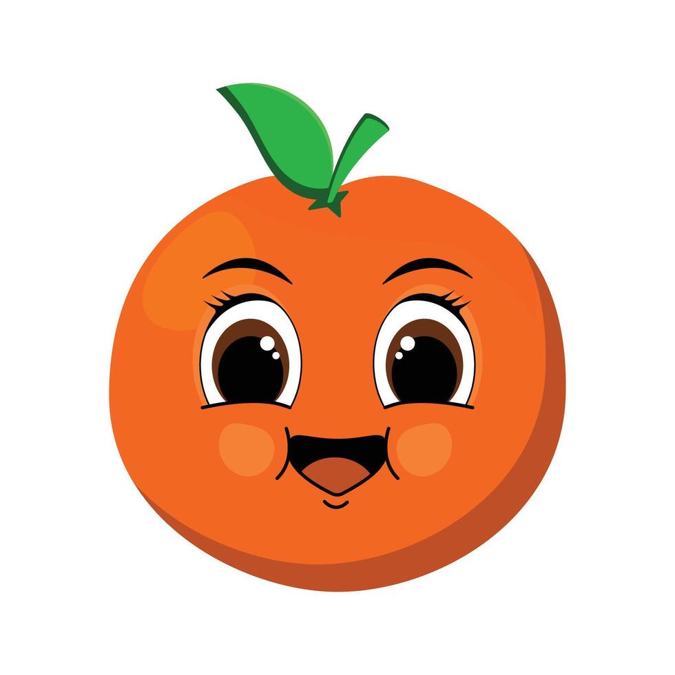 illustration of a cute orange with a funny face on a white background. vector
