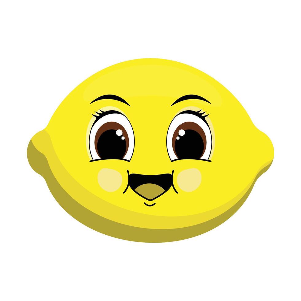 illustration of a cute yellow lemon with a funny face on a white background. vector