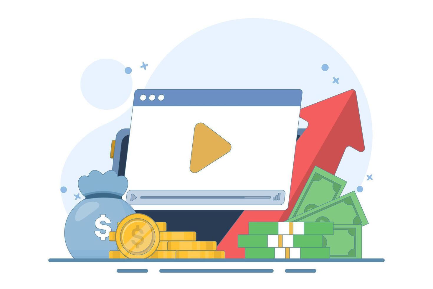 Concept of online financial courses on investment, trading and budgeting, internet educational videos, watch digital webinars on investment business commercial management. illustration. vector
