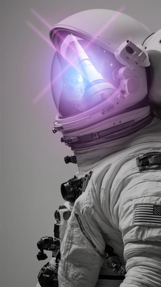astronaut and his helmet with purple sparkles photo