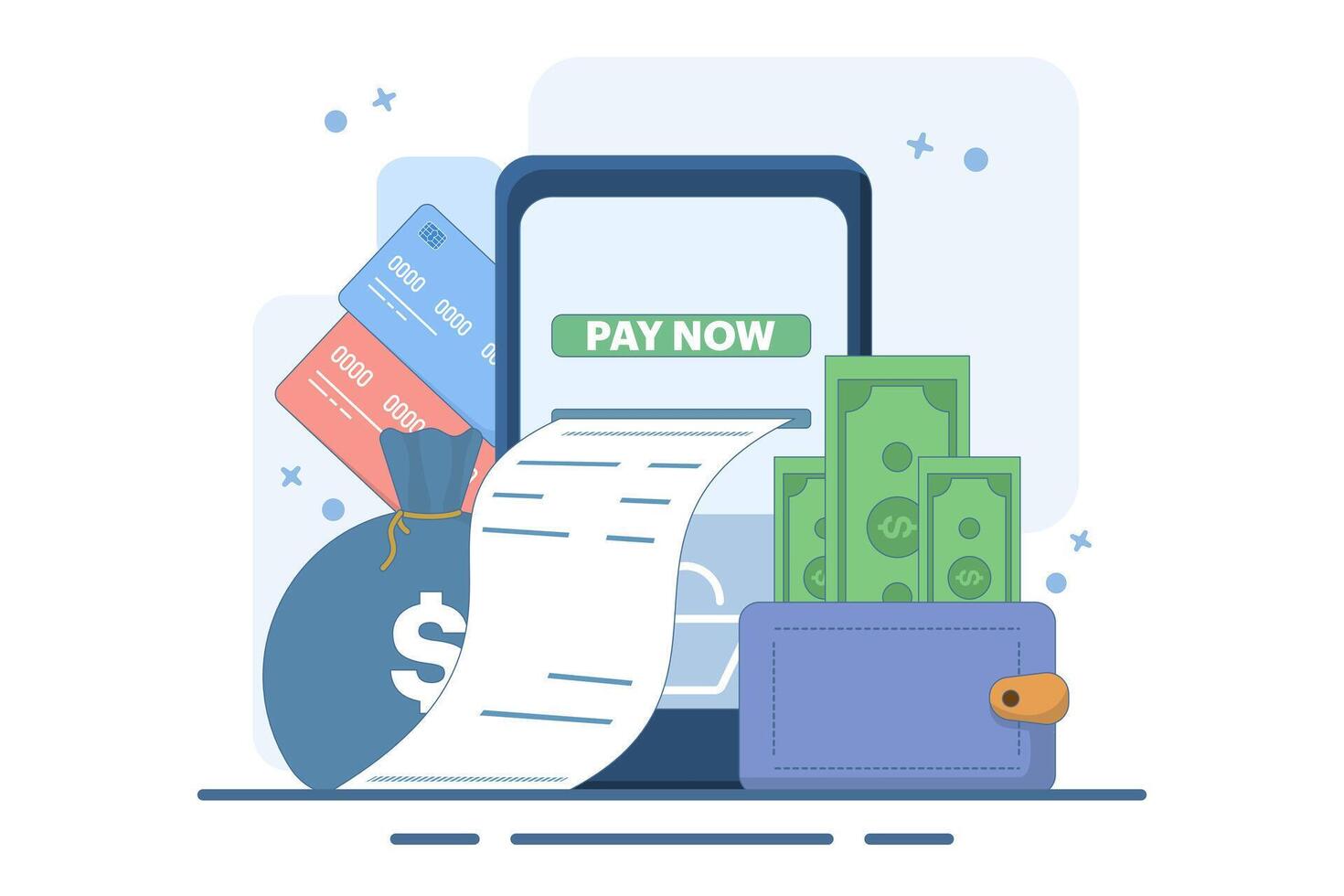 Online Card Payment Concept, Easy Payment. Easy Edit and Customize, Money Transfer, Mobile Wallet Concept for banner, mobile app, presentation. Flat illustration on background. vector