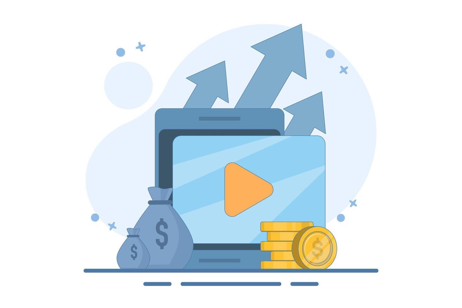 Concept of online financial courses on investment, trading and budgeting, internet educational videos, watch digital webinars on investment business commercial management. illustration. vector