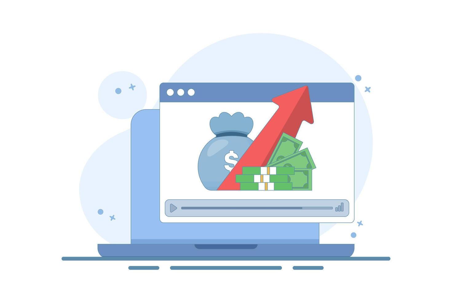 Concept of online financial courses on investment, trading and budgeting, internet educational videos, watch digital webinars on investment business commercial management. illustration. vector