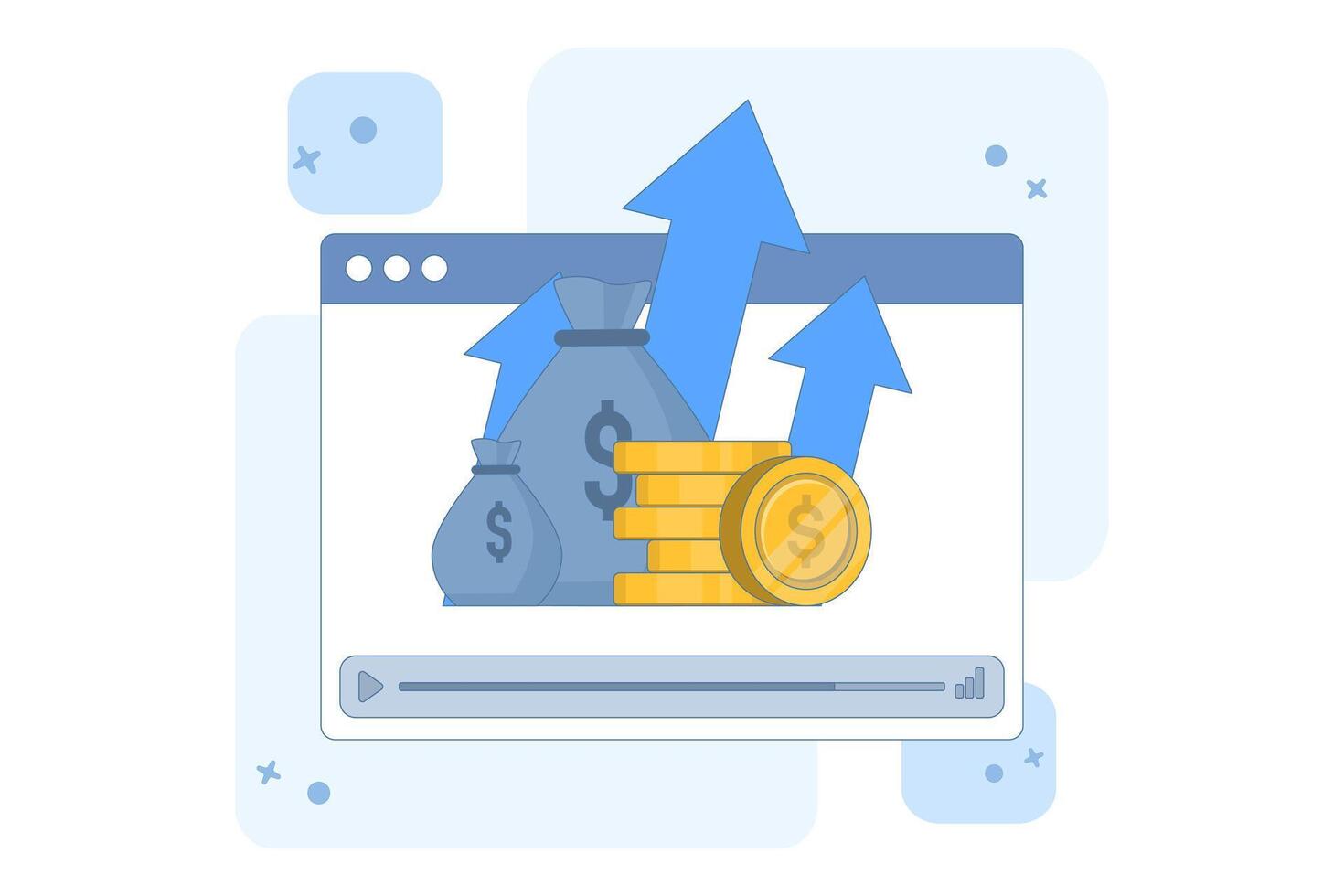 Concept of online financial courses on investment, trading and budgeting, internet educational videos, watch digital webinars on investment business commercial management. illustration. vector