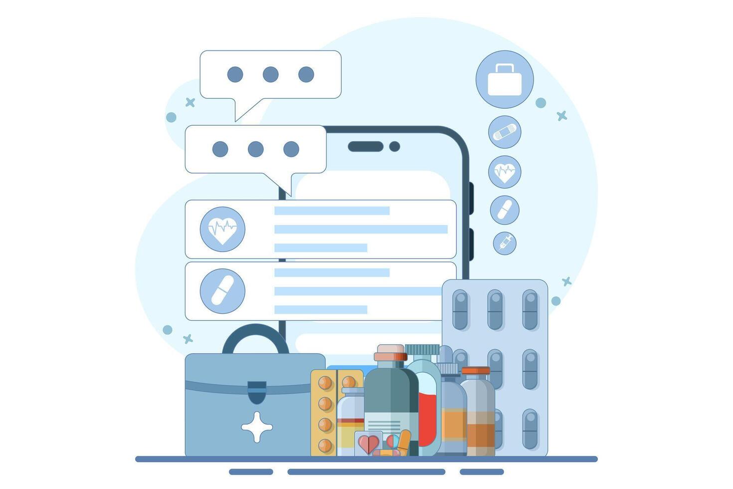 Online health telemedicine concept. Online medical consultation and healthcare services via internet clinic mobile application connected to computer. Online doctor consultation. Flat illustration. vector