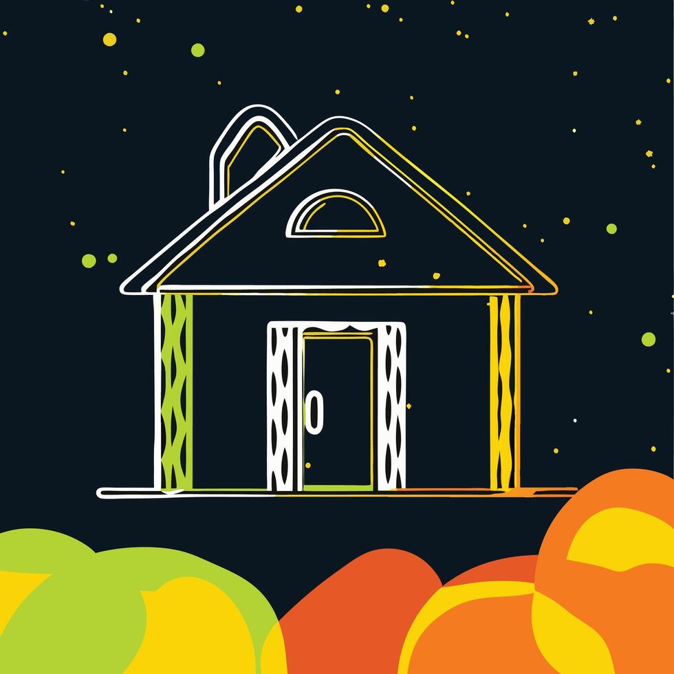 Dream House Night Sky, Abstract Home Illustration vector