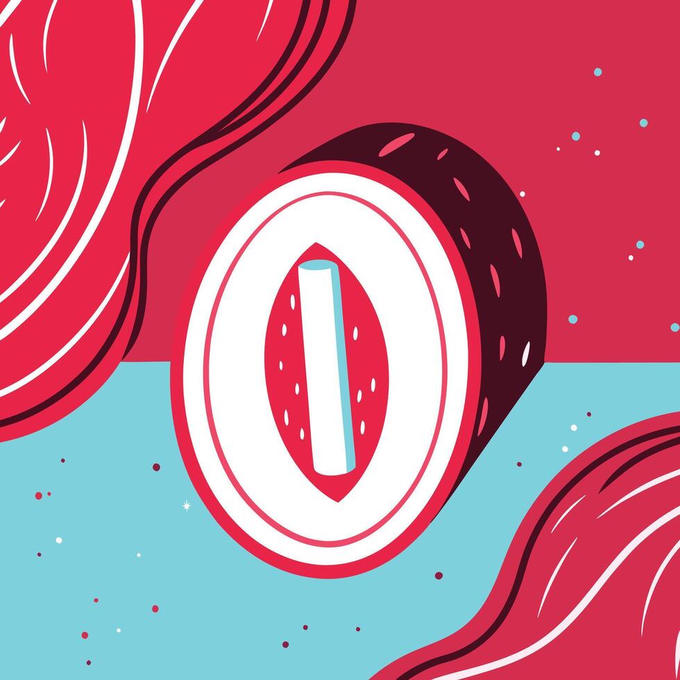 Abstract Fruit Slice Design Red and Teal Isometric Illustration vector